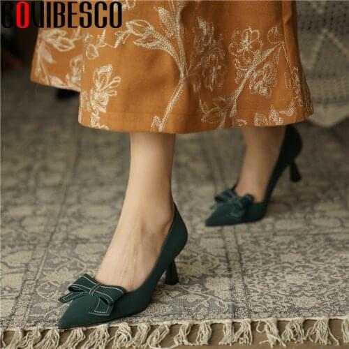 COVIBESCO Party Office Women Pumps Butterfly-Knot Genuine Leather Spring Summer High Heels Shallow Basic Design Shoes Woman New