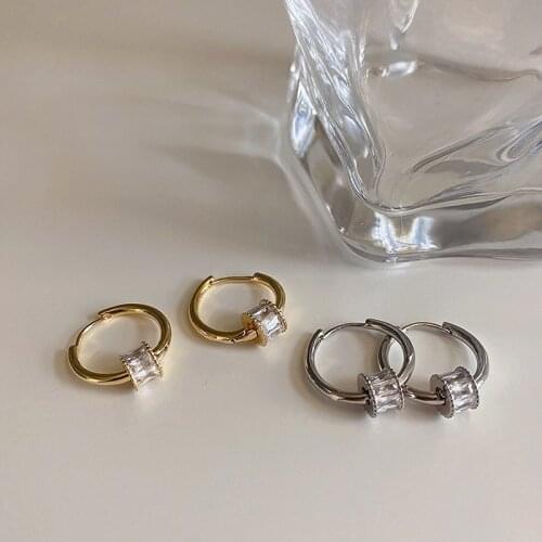 U-Magical Minimalist Cubic Zirconia Circle Geometric Hoop Earrings for Women Fashion Gold Silver Color Metal Earrings Jewelry