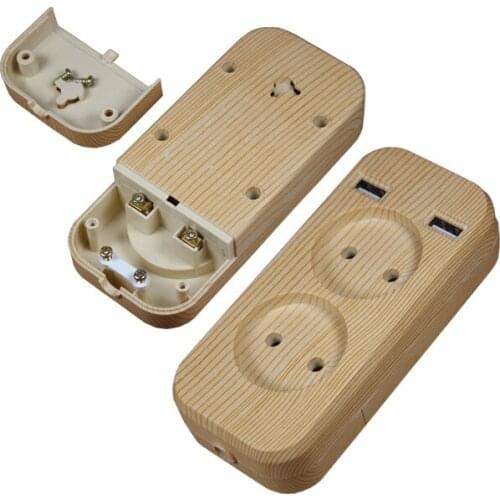 2019 new design 2 socket European 5V 2A USB extension socket LLEW-04 wood tree color KF-WIIA-1