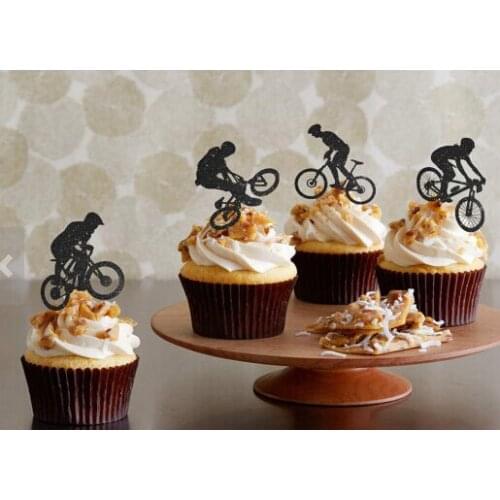 Bicycle Silhouette Cupcake Toppers sports event Party Picks baby shower wedding boy birthday toothpicks decor
