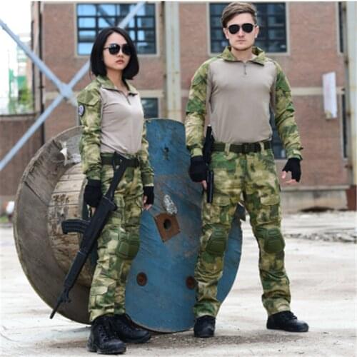Military Uniform Shirt + Pants With Knee Elbow Pads Outdoor Airsoft Paintball Tactical Ghillie Suit Camouflage Hunting Clothes
