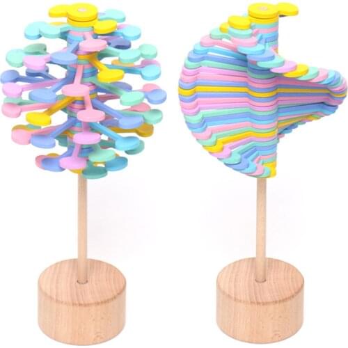 Helicone Magic Wand Stress Relief Toy Wooden Rotating lollipop Creative Art Decor for Home Office School Decompression