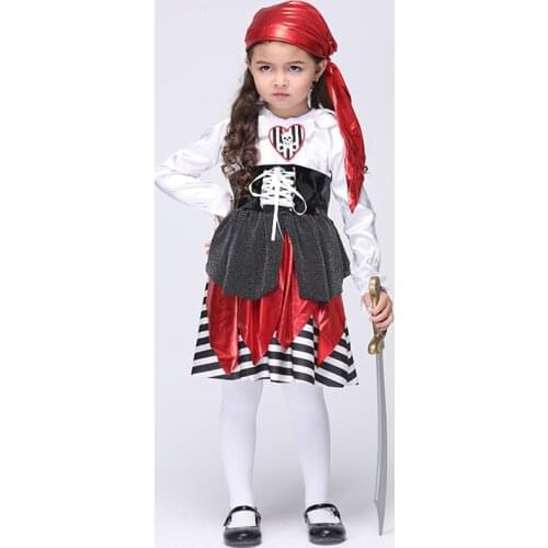 High Quality Childrens Halloween Costumes Girls Pirate Costume Kids Pirate Cosplay Animation Game Uniforms Free shipping