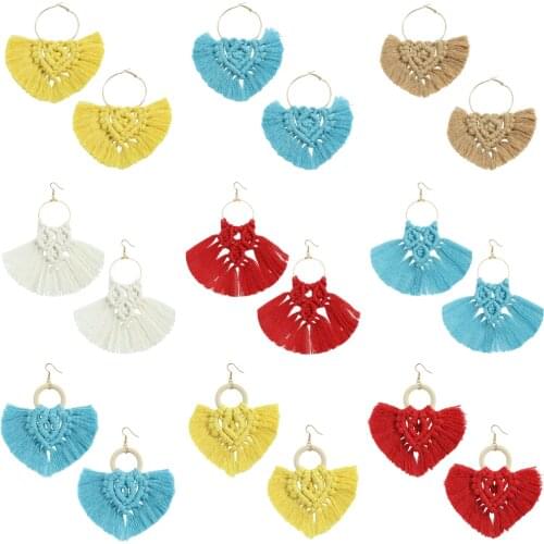 Miwens Ethnic Handmade Tassel Earrings for Women Bohemia Wood Round Leave Sector Statement Fringe Earring New Charm Ear Jewelry