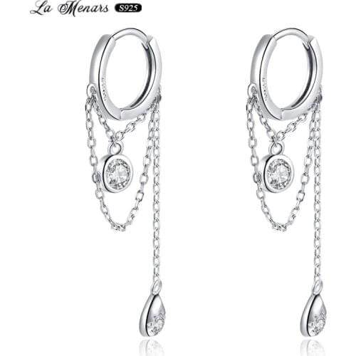 La Menars New CZ Drop Dangle Earrings For Women 2021 Original European Style Genuine 925 Sterling Silver Jewelry With Link Chain