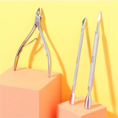 3pcs Nail Exfoliating Tool Set Cuticle Pusher and Scissors Stainless Steel Dead Skin Push Dead Leather Scissors Nail Art Tools