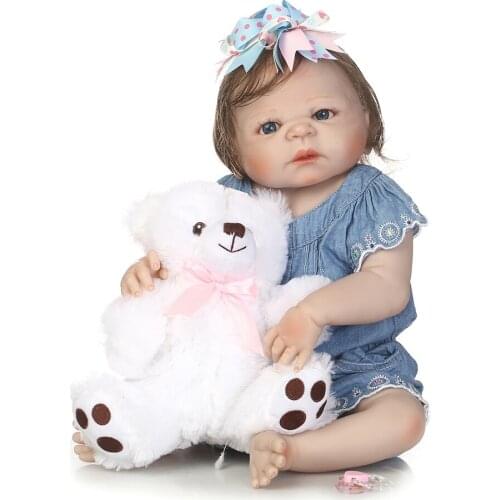 22" bebe girl reborn dolls full body silicone reborn baby dolls rooted smooth hair with bear alive born bonecas brinquedo menina
