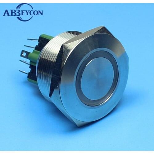 2804F 28mm Push Button Switch With Lugs Terminal Momentary 12VDC blue ring LED illuminated push on push off switch