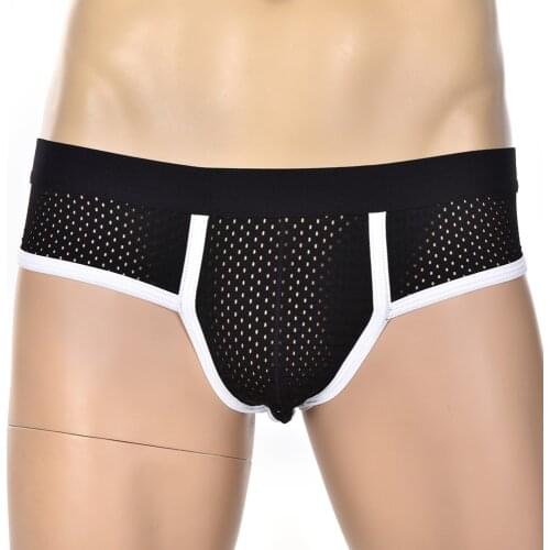 3 Colors M-XL Mens Acrylic Mesh Brief Underwear Underpants Sexy Low Waist U Convex Bulge Pouch Briefs