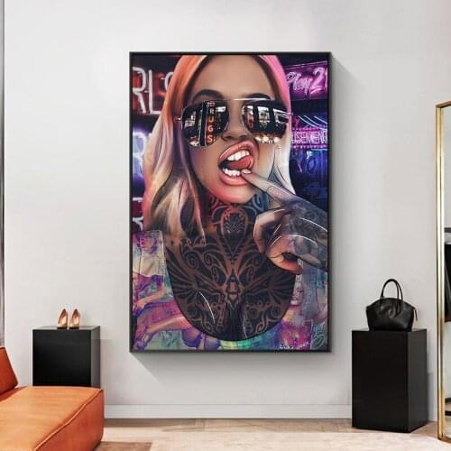 Abstract Sexy Bad Girl Canvas Paintings Graffiti Tattoo Woman Wall Art Canvas Posters and Prints Picture Cuadors for Living Room