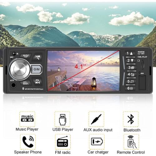 Audio Video MP5 Player ISO Remote Multicolor Lighting Bluetooth 4.2 1 Din 4.1 Inch Car Radio TF USB Fast Charging Auto Parts
