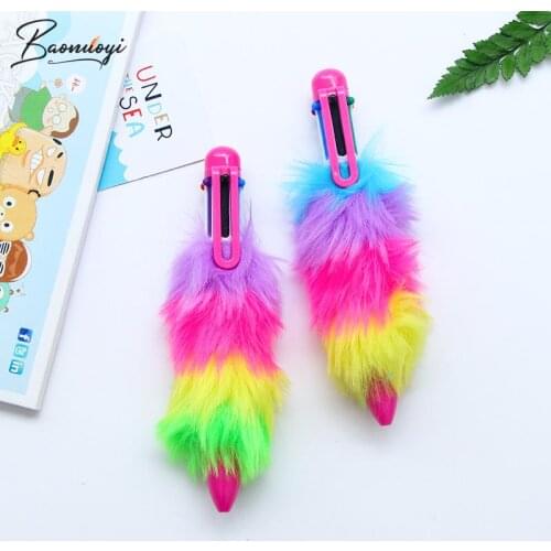 6In1 Colorful Plush Ball Pen Stationery Ballpoint Pen Kawaii Office Accessories Pens Stationery Supplies For Writing Pen Tools