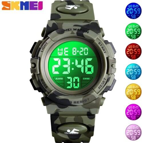 Childrens Watch 5Bar Waterproof Sport Colorful LED Digital Wristwatch Military Camouflage Kids Watches Boy Girl SKMEI 2019