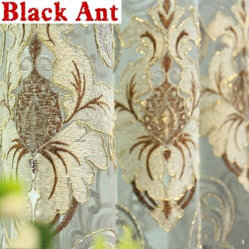 Europe Luxury Beige Grey Semi-shading Curtain For Bedroom Villa Living Room Chenille Jacquard Exquisite Hollow Embroidered X789F