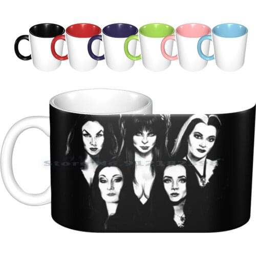 Goth Queens-Elvira , Vampira , Lily , Morticia Ceramic Mugs Coffee Cups Milk Tea Mug Goth Gothic Goth Queens Terror Horror