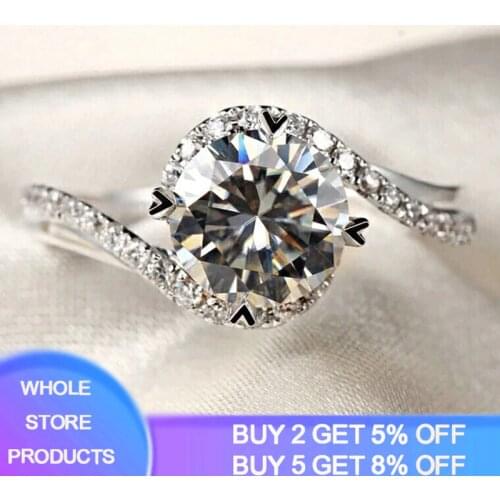 Free Sent Certificate Silver 925 Ring Luxury Round Lab Diamond Engagement Rings For Women Wedding Band Silver 925 Jewelry Gift