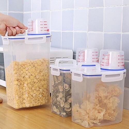 Cereal Containers Flour Airtight Dry Food Storage Box Large Capacity Plastic Clear Measuring Cup Rice Storage Bin for Kitchen