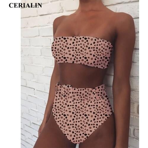 4 Colors Print Strapless With Belt Two Piece Bikini Set Swimwear Women Swimsuit Female Beachwear High Waist Bathing Suit