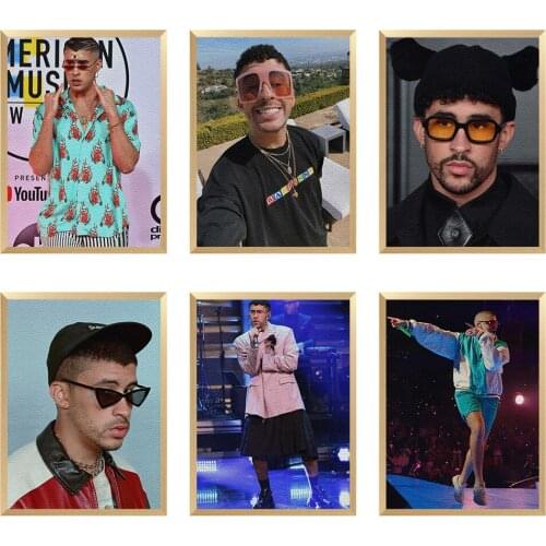 Music Artist Bad Bunny Portrait Faux Leather Sheets Custom Room Decoration Litchi Leather Sewing Bag A4 22*30CM