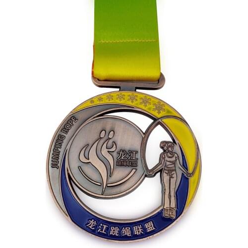 Custom Metal Medal with With Hollow Out Design,rope Skipping Medal Plating Copper In Soft Enamel
