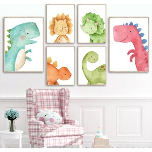 Cute Dinosaur Tyrannosaurus Triceratops Wall Art Canvas Painting Nordic Posters And Prints Wall Pictures Kids Room Nursery Decor