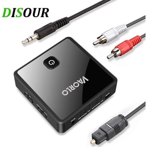 DISOUR Low Latency Multipoint Bluetooth 5.0 Audio Transmitter Receiver SPDIF Optical 3.5mm AUX RCA Stereo Wireless Adapter TV PC