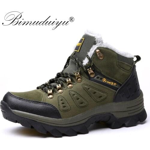 BIMUDUIYU Men Winter Boots Lace-Up Warm Sneakers Plush Snow Boots Casual Ankle Boots Non-slip Winter Sneakers Men Cotton Shoes