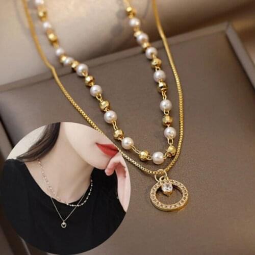 Simple Crystal Geometric Gold Pendant Necklace Set for Women Charms Kpop Fashion Round Rhinestone Female Vintage Jewelry Collar