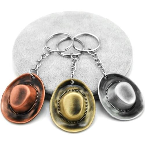 Original New Brand Vintage Cowboy Hat Key Chain Men Trinket Retro Gold Metal Car Keychain Key Ring Male Jewelry Souvenirs Gift