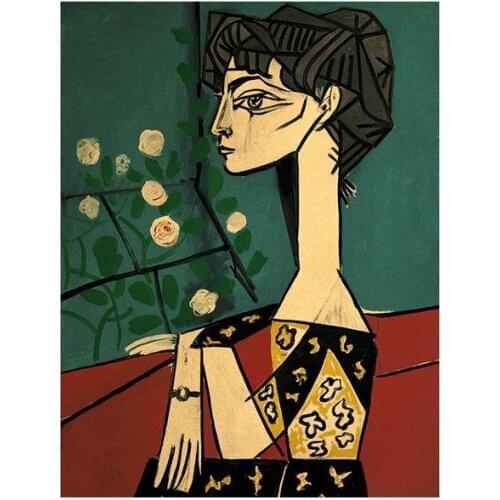 Picasso Jacqueline and Flowers Poster Wall Decoration Painting Retro Wall Stickers Bar Cafe Room Cartoon Pictures Home Decor