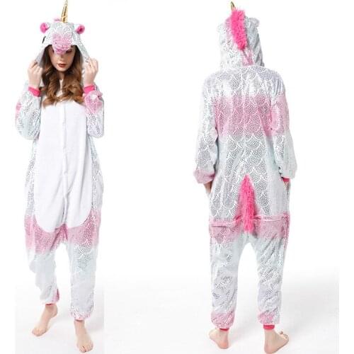 Colorful Unicorn Unisex Adult One-Piece Pajamas Cosplay Onesies Girls Boys Animal Sleepwear Pyjamas Christmas Halloween Costume