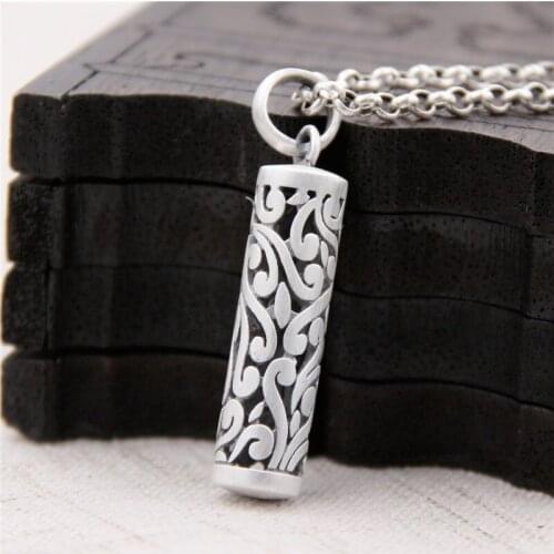 Silverware S990 Sterling Silver Men Women Pendants Birthday Gifts Retro Thai Silver Hollow Cylindrical Pendant