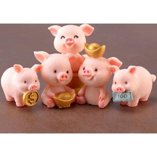 Cute Pig Gold Ingot Family Animal Model Figurine Miniature Garden Decoration Accessories Statue Resin Craft Figure Home Decor