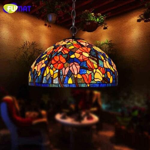 FUMAT Stained Bombax Glass Shade Pendant Lamps Tiffany E26 E27 LED Kitchen Fixture Hanging Lighting Fixture Hanglamp Lights