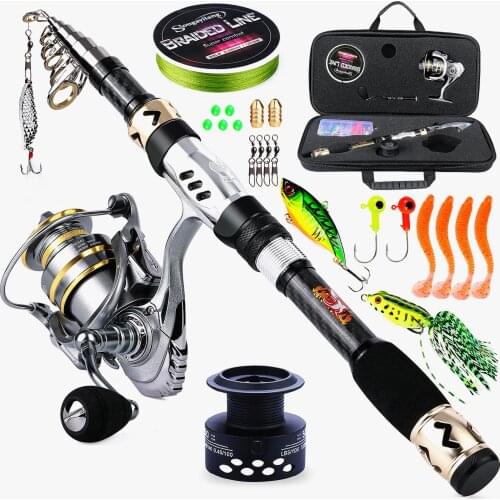 Sougayilang Fishing Rod and Reel Combos,Carbon Fiber Telescopic Fishing Rod-Spinning Reel 13 +1 BB with Suitcase Fishing Kit