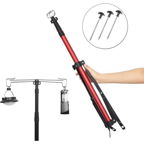 Outdoor Barbecue Adjustable Lighting Pole Double Head Lantern Camping Equipment Tent Hanging Black Bracket Storage Survival Tool