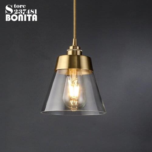 Retro luxury cord pendant light Glass brass hanging lamps vintage All copper head conical glass Edison small pendant lamp