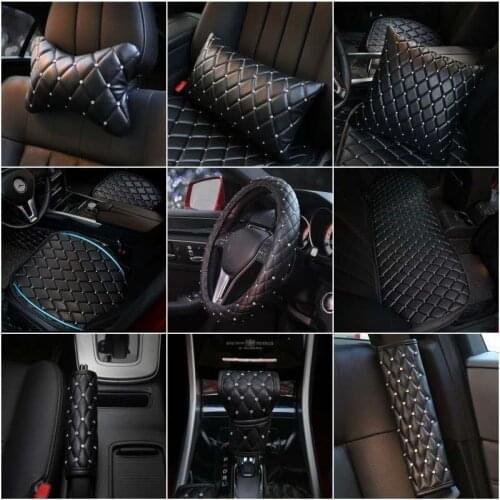 Four Seasons Universal Leather Diamond Handbrake Cover Seat Belt Cover Seat Cushion Waist Headrest Pillow Car Interior Accessori