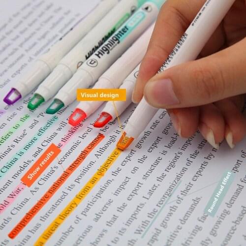Yisuremia 6PCS/Set Double Head Highlighter Visual Highlight Markers ChildrenS Graffiti Marking Tool Office School Stationery