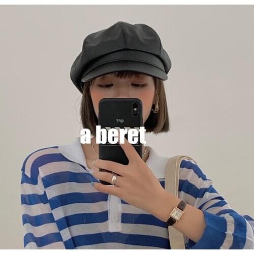 Women PU Leather Octagonal Cap Autumn Winter Beret Fashion All-Matching French Artist Painter Hats Retro Beanie Hat Walking Caps