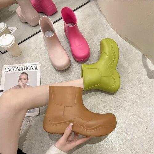 Mr Co Rain Boots Women Avocado Green Water Shoes EVA Short Tube Thick Bottom Big Head Internet Celebrity Martin Rain Boots Women