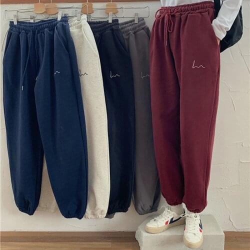 2021 New Korean Winter Trousers Autumn Sweatpants Women Fleece Harem Pants Women Casual Loose Plus Velvet Thick Sweatpants KZ714