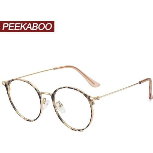 Peekaboo retro round glasses frame women clear lens metal anti blue light glasses optical men accessories ladies winter gifts