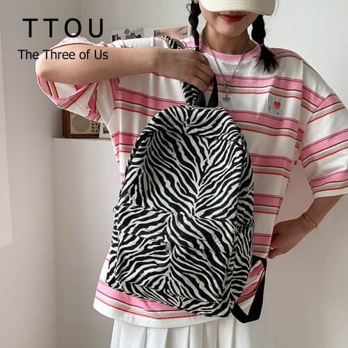 2021 Women Zebra Pattern Backpack Anti-Theft Female Quality Backpacks Casual Large Capacity School Book Laptop Holderbag