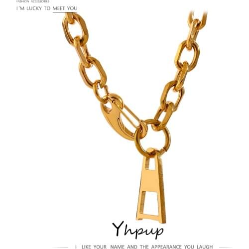 Yhpup Stainless Steel Zipper Pendant Necklace Creativity Heavy Metal Collar Necklace Statement Jewelry for Women Party Gift