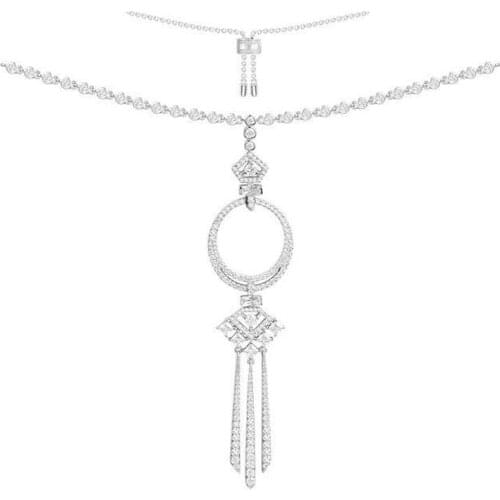 SLJELY Luxury Brand 925 Sterling Silver magic Necklace Micro AAA Cubic Zirconia Geometric tassel pendant Women Party Jewelry