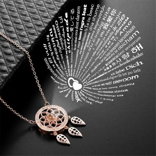 Ladies Necklace Dream Catcher Projection Necklace Boho 100 Languages I Love You Projection Pendant Necklace Gift бижутерия #40