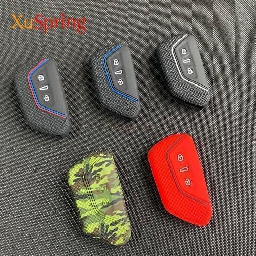 1pcs Car Rear Silicone Remote Smart Key Case Key Fob Holder Cover Trim For VW Volkswagen Golf 8 Mk8 2020 3 Buttons Smart Key