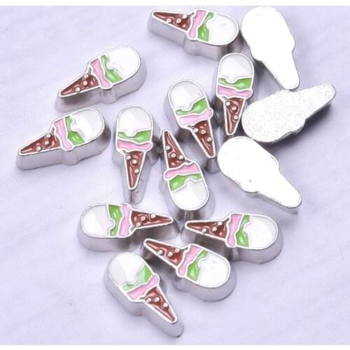 F93 Enamel Ice Cream Floating Charms For Glass Floating Locket 9*5mm