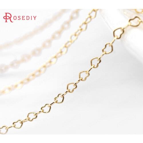 1 Meter Width:1.5MM 24K Champagne Gold Color Plated Brass Heart Shape Necklace Chains High Quality Jewelry Accessories